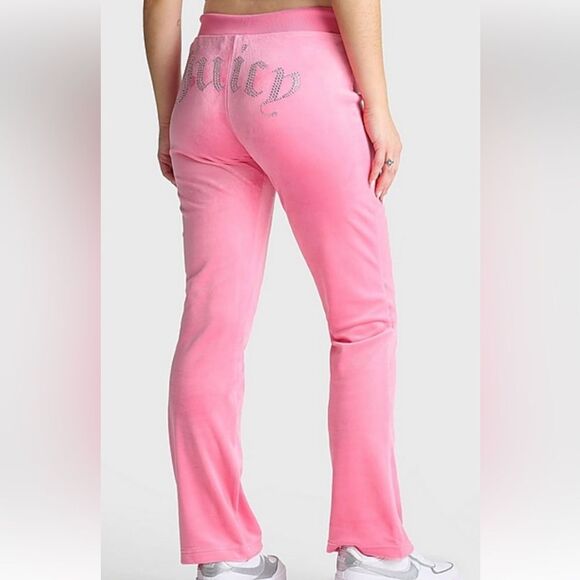 Juicy Couture Pants OG Bling Velour Pink Rhinestone Tracksuit Size Large Sexy - Picture 1 of 6